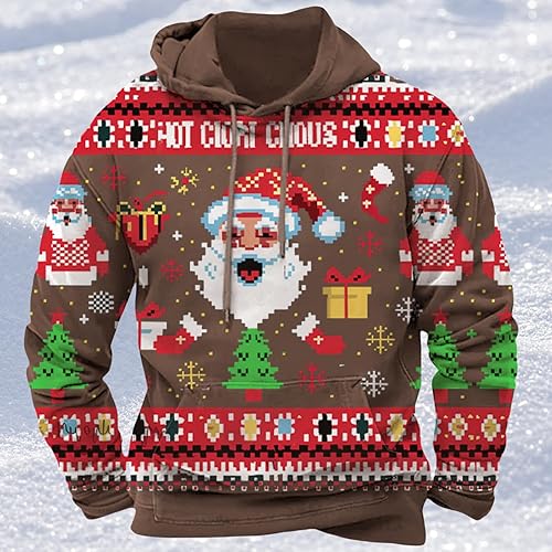 Miniatura 2 de Sudadera de Navidad para Hombres de Manga Larga con Capucha Gráfica de Moda Casual Holgada con Estampado de Santa Claus Tops Pullover de Navidad