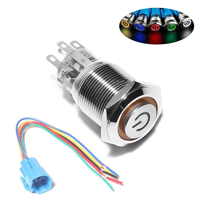 Buy Monrand 19mm Latching Push Button Switch,12V DC ON/Off SelfLocking