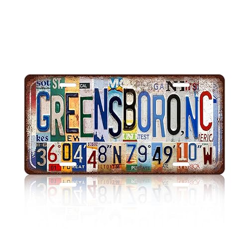 Vintage City Wall Decor Greensboro,Nc License Plate Metal Sign Tin