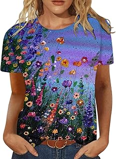 Round Neck T Shirt Women Summer Round Neck Short Sleeve Tunic Tops Plus Size Tees Ladies Sexy Comfy Plus Size Blouse Loose Tunic Top
