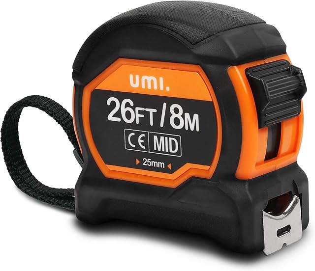Amazon Brand  Umi Tape Measure 8M 26FT, Retractable Professional Measuring Tape, Imperial and Metric Measurements with Metal Belt Clip