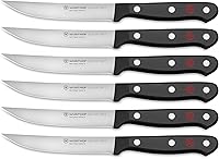 WÜSTHOF Gourmet 6-Piece Steak Knife Set - Razor-Sharp High-Carbon Blades, Ergonomic Black Handles, German Crafted