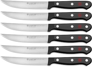 WÜSTHOF Gourmet 6-Piece Steak Knife Set - Razor-Sharp High-Carbon Blades, Ergonomic Black Handles, German Crafted