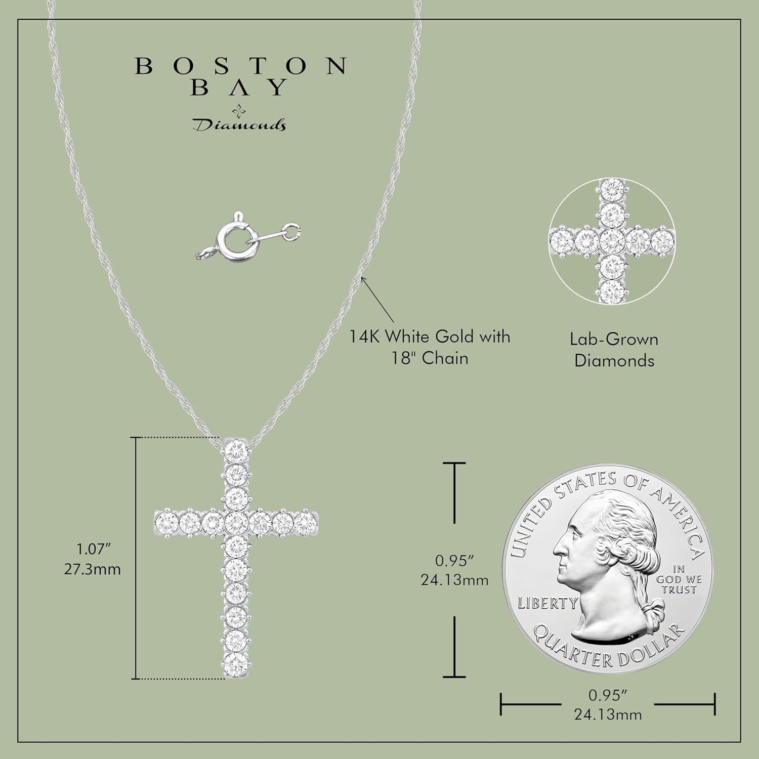 Boston Bay Diamonds - 14K White or Yellow Gold Classic Lab Grown Diamond Pendant Necklace Collection, D Color VS Clarity