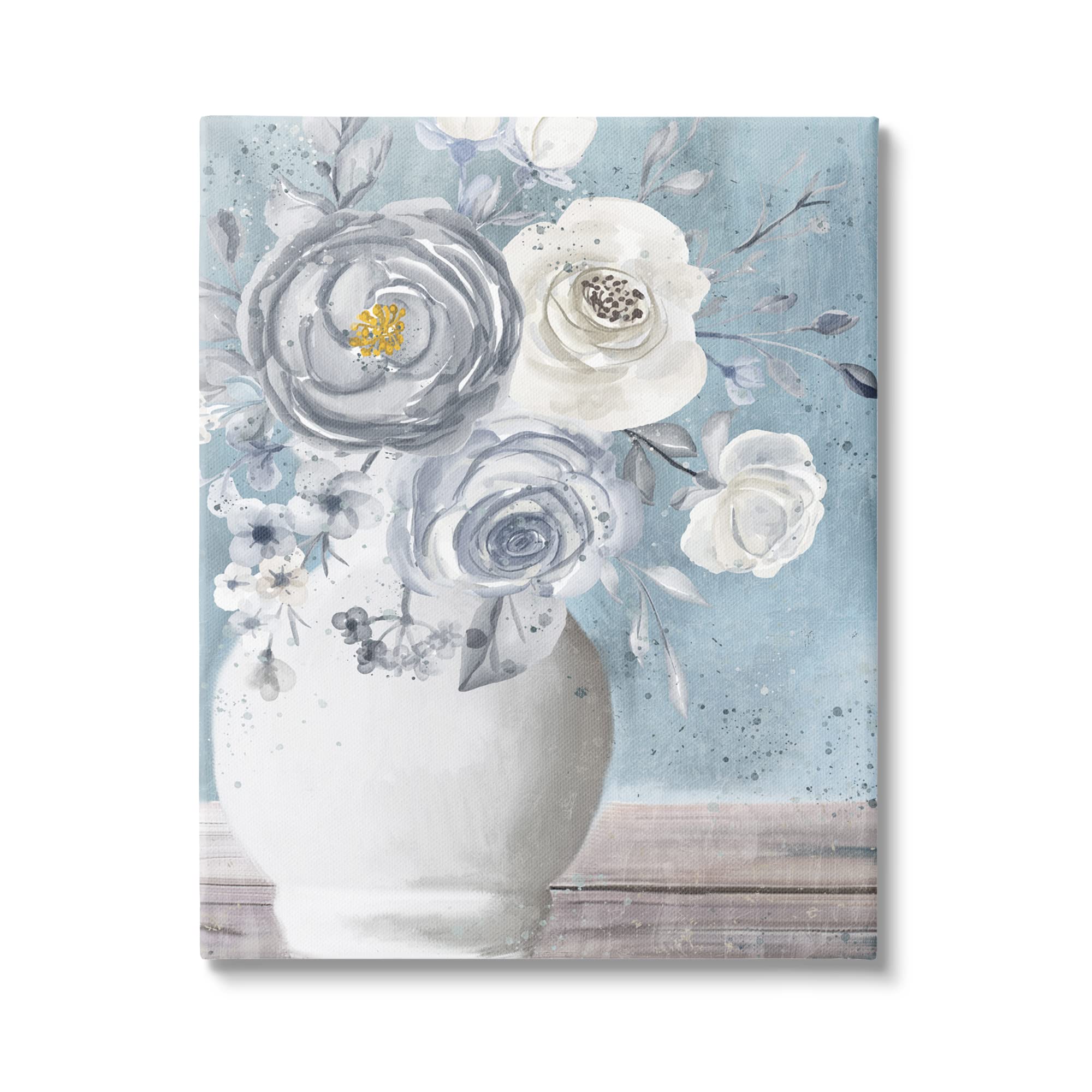 Stupell Industries Round Flower Blossom Bouquet Blue Paint Speckles Canvas Wall Art, Design By Kim Allen