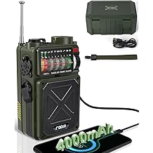 R11 Emergency Crank Radio - 4000mAh/14800mWh NOAA/SW/AM/FM, Solar/Hand Crank/USB Charging, Bluetooth Receiver/USB/TF Playback,with Compass,Flashlight,SOS for Camping &amp; Emergencies - Green