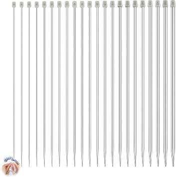 22 Pcs Metal Knitting Needles Set, Stainless Steel Pointed Knitting Needle Set with 11 Pairs Straight Single Pointed Needles 2-8mm, Durable Long Knitting Pins Kit for Beginners & Professionals