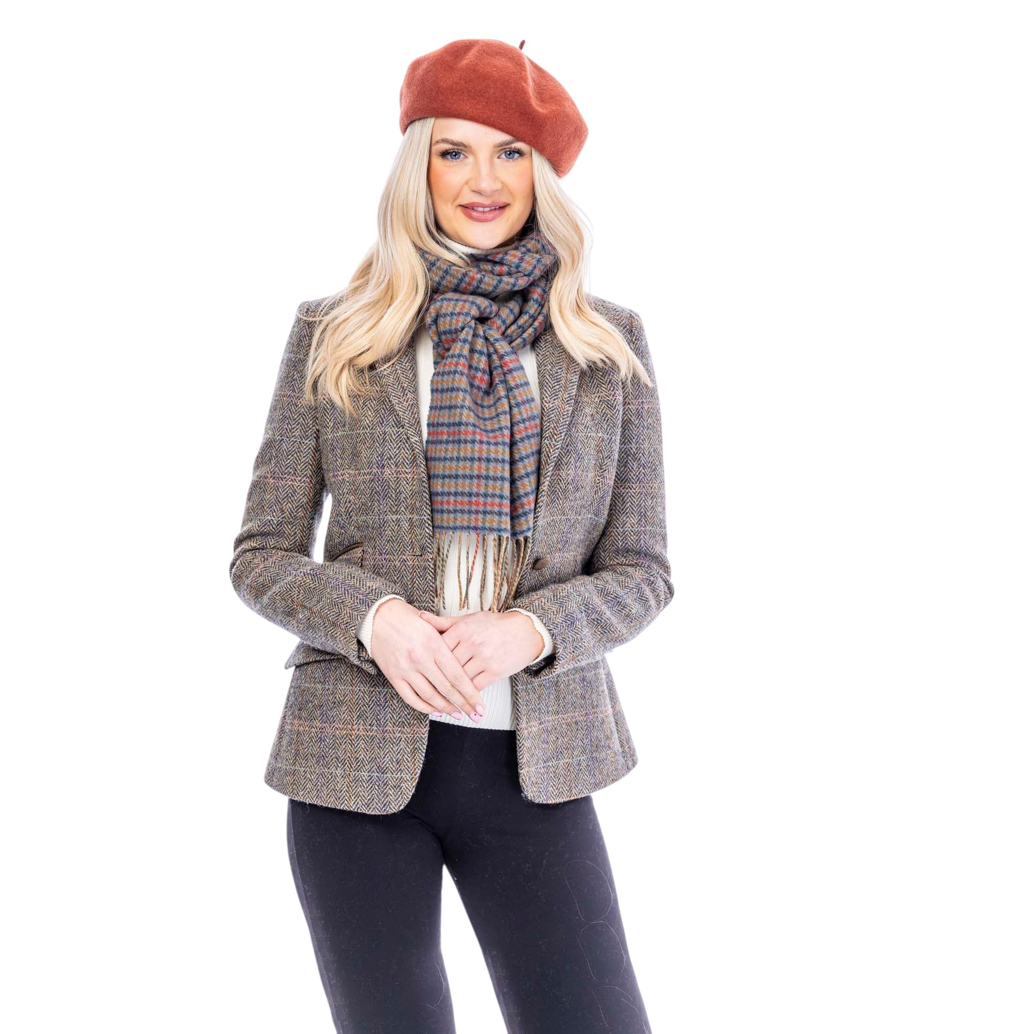 Heritage Traditions Unisex Petrol Rust Check Wool Scarf (Petrol Rust)