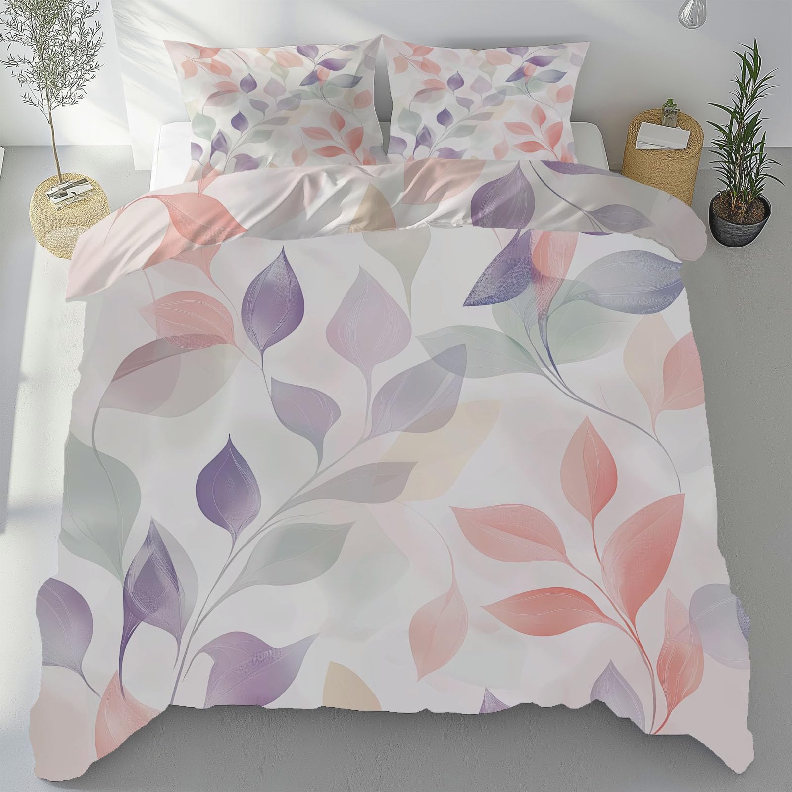 Housse de couette 240x260 feuille plante pour une ambiance de chambre naturelle et zen