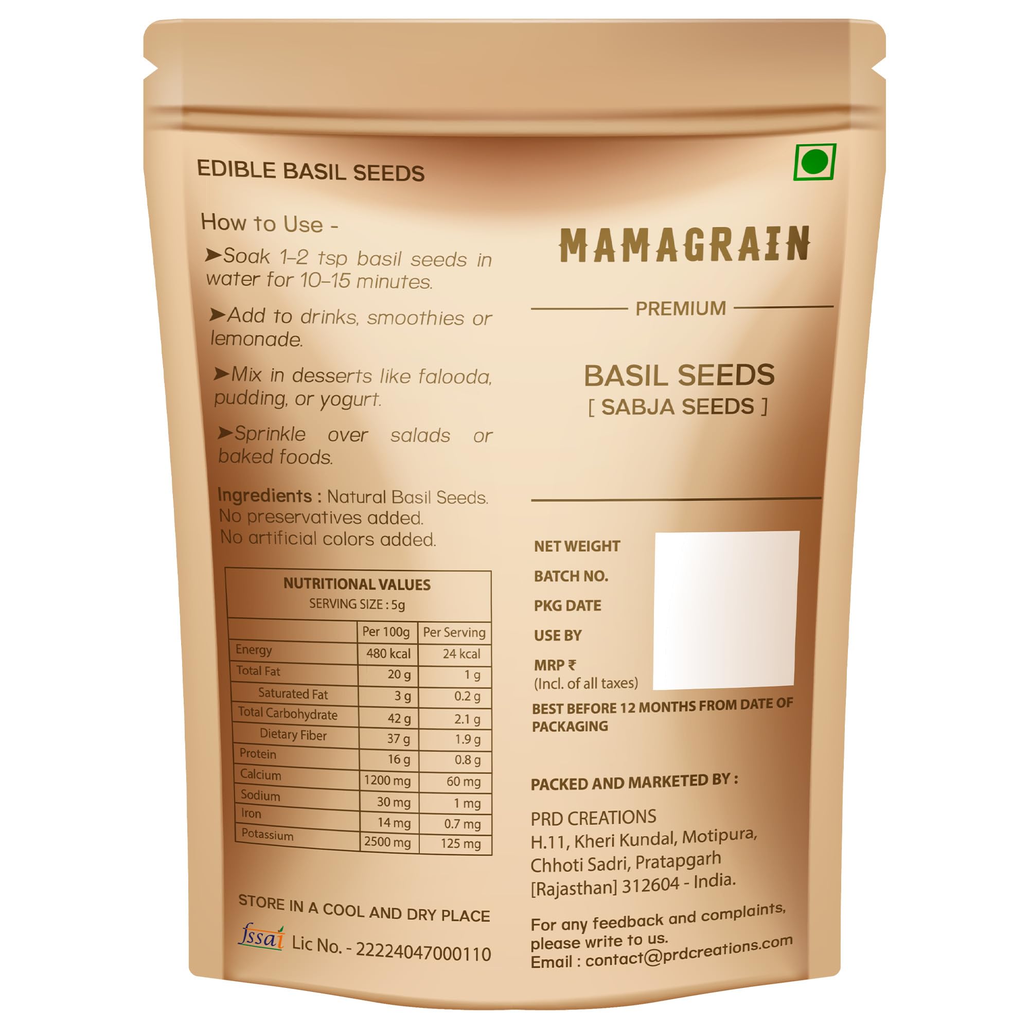 MAMAGRAIN Premium Basil Seeds 1Kg - Sabja Seeds | Tulsi Seeds | High in Fiber, Omega-3 | Ideal for Drinks, Falooda, Smoothies & Desserts | Hygienically Packed | Natural & Edible Basil Seed (1000g) — Amazon image 2