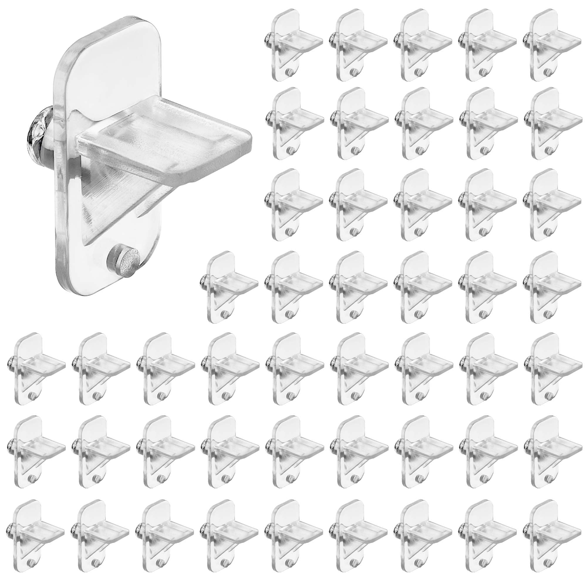 50 Pcs Clear Plastic Cabinet Shelf Holders - 1/4 Inch Pegs for Kitchen, Wood Shelving, Bookcase - Furniture Support Pin Replacement Clips