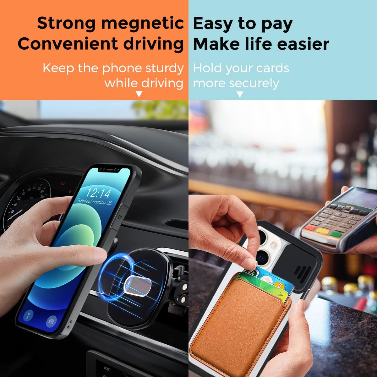 HAMBNAG Clear Magnetic Case Designde for iPhone 13 MagSafe with Camera Cover [Built-in 38 Strong Magnets] [Slide Camera Lens Protector] Shockproof Anti-Yellow Case with Soft Silicone Bumper-Black