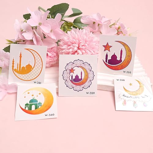 20Pcs Happy Ramadan Temporary Tattoos Eid Mubarak Temporary Tattoos Sticker Moon Star Castle Fake Tattoo Stickers for Kids Boys Girls Tattoo Stickers for Body Arm Neck