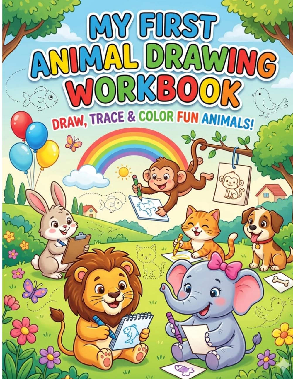 My First Animal Drawing Workbook: Trace, Complete and Draw Cute Animals for Kids