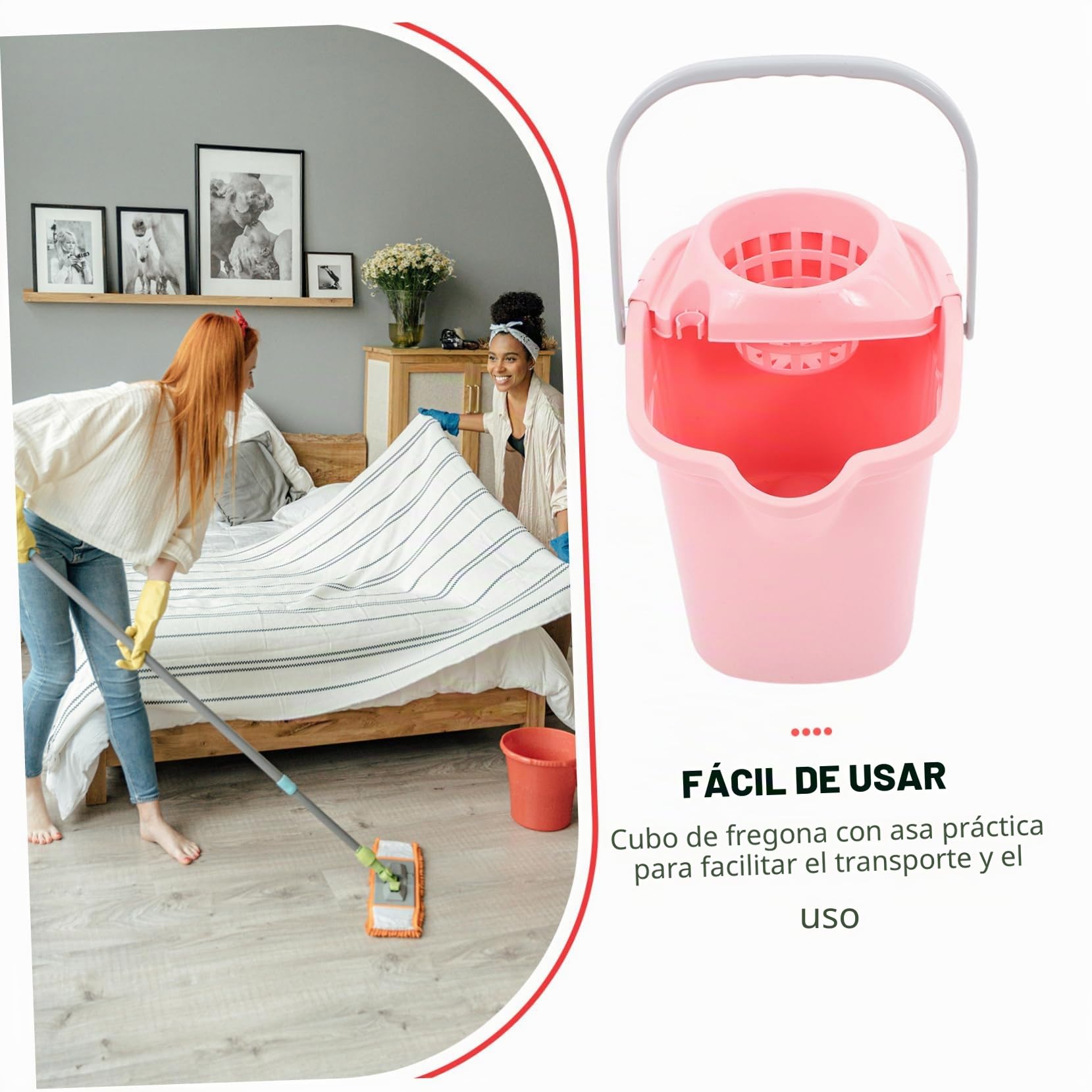 Healeved Cubo de Fregar para Trapeador de Agua, Portátil y Desplegable, Rosa