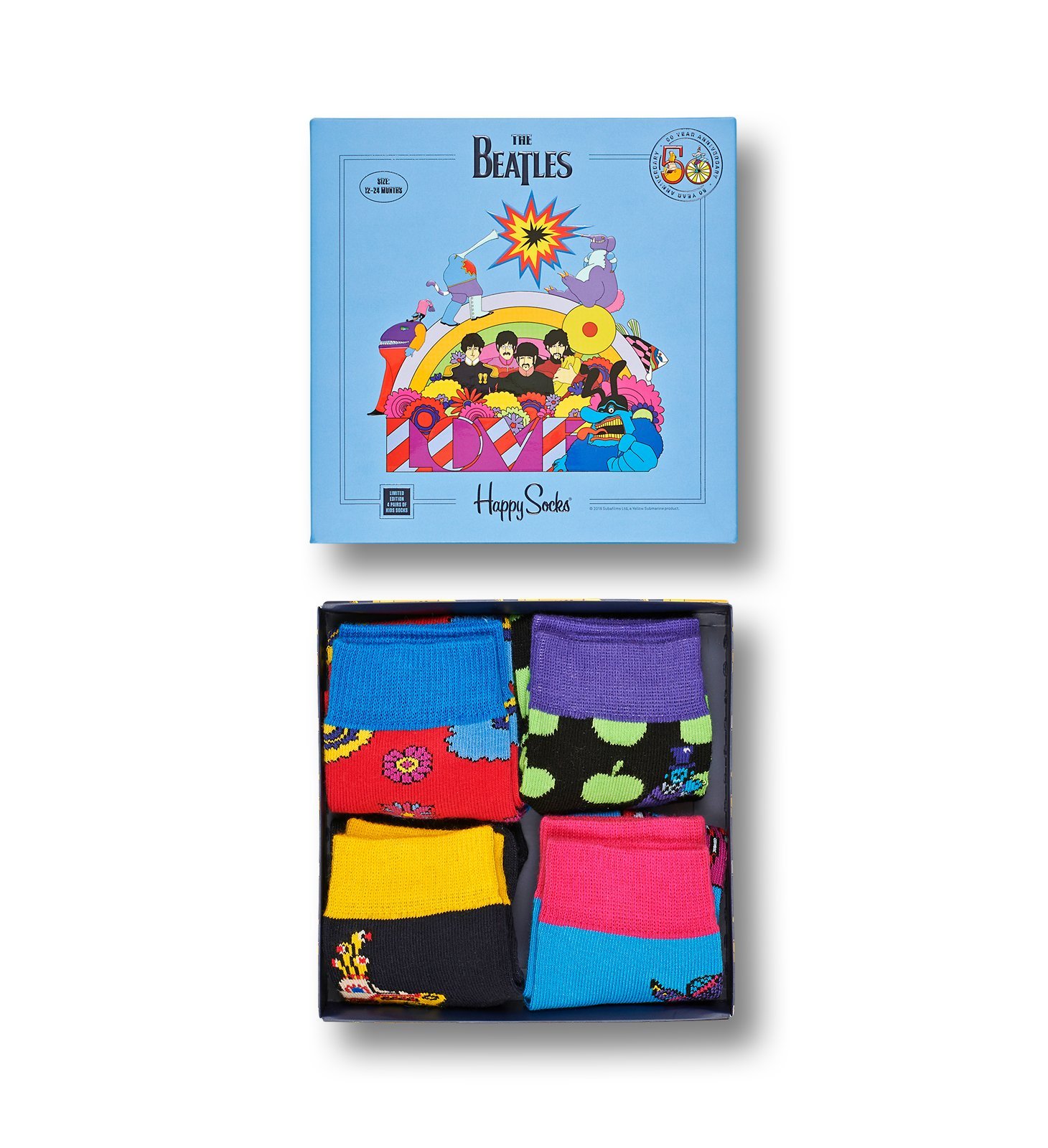 Happy Socks Lot de 4 Chaussettes Beatles Taille 2-3A, Multicolore, 2-3 Ans Mixte Enfant - Les Beatles, Paul McCartney, John Lennon, RIngo Starr, George Harrison Happy Socks Lot de 4 Chaussettes Beatles Taille 2-3A, Multicolore, 2-3 Ans Mixte Enfant