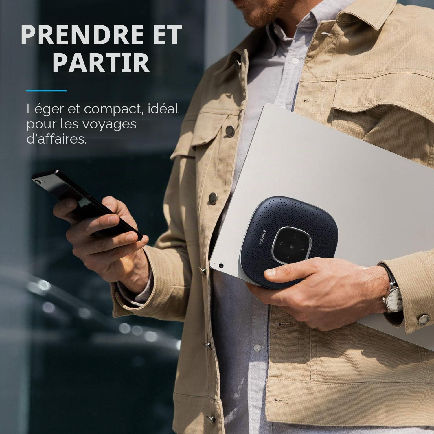 Anker PowerConf Haut-Parleur Bluetooth de conférence avec 6 micros intégrés | Captation et enregistrement de voix améliorés, 24 heures d’autonomie, USB-C, certifié Zoom, pour bureau à domicile
