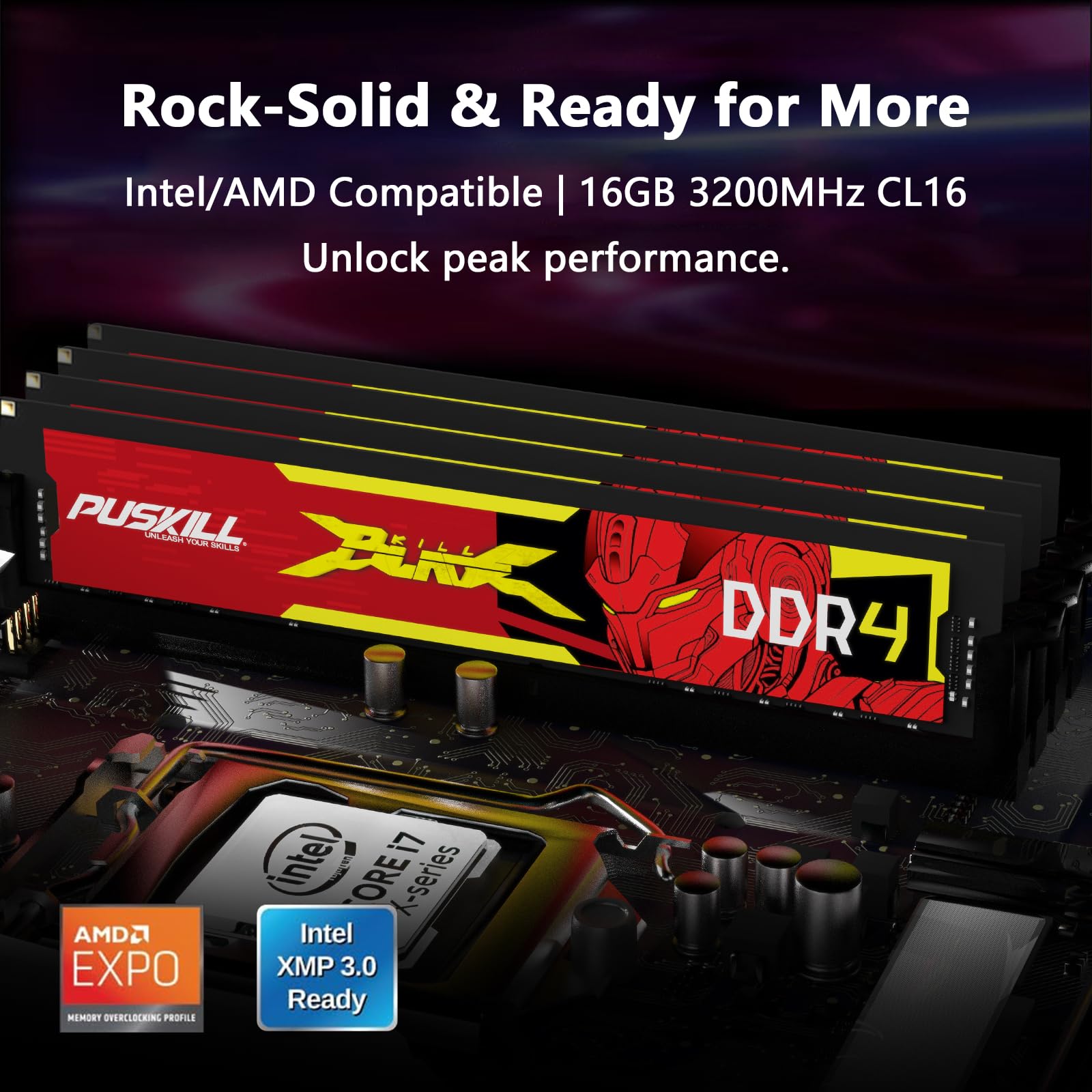 puskill DDR4 16GB(8×2) 3200MHz メモリ 2枚セット PUSKILL DDR4 RAM 16GB Kit (2x8GB) 3200MHz PC4-25600 CL16 Desktop