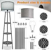 Vista 3 de Lámpara de Pie con Estanterías, Lámpara de Pie Moderna con Bombillas LED de 3 Temperaturas de Color, Lámparas de Pie de Rincón para Sala de Estar