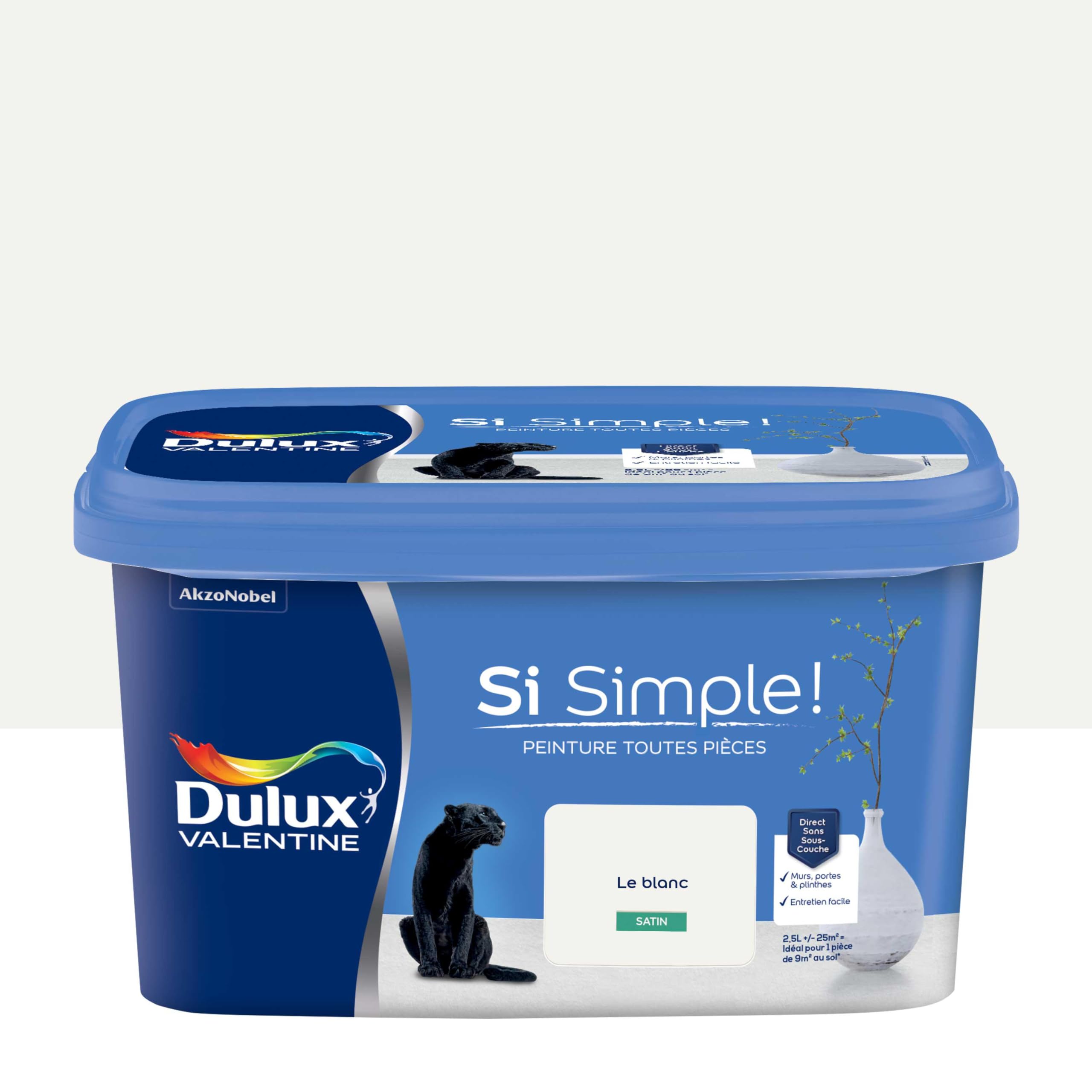 Dulux Valentine Peinture Si Simple Peinture Intérieure Toutes Pièces - Peinture Mur et Plafond, Porte et Plinthe - Couleur : Le Blanc Satin - 2,5 L
