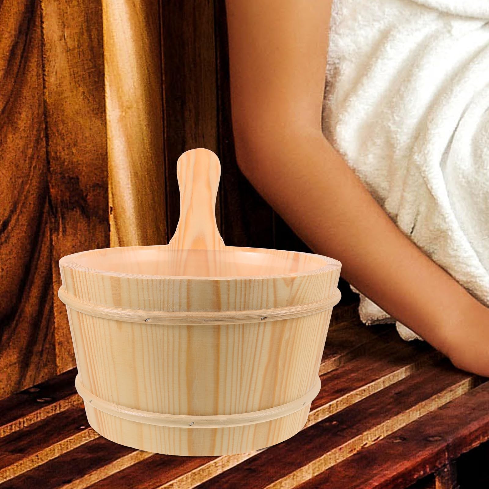 SEWACC Seau de Sauna en Bois Tonneau de Bain Pratique pour Usage Commercial