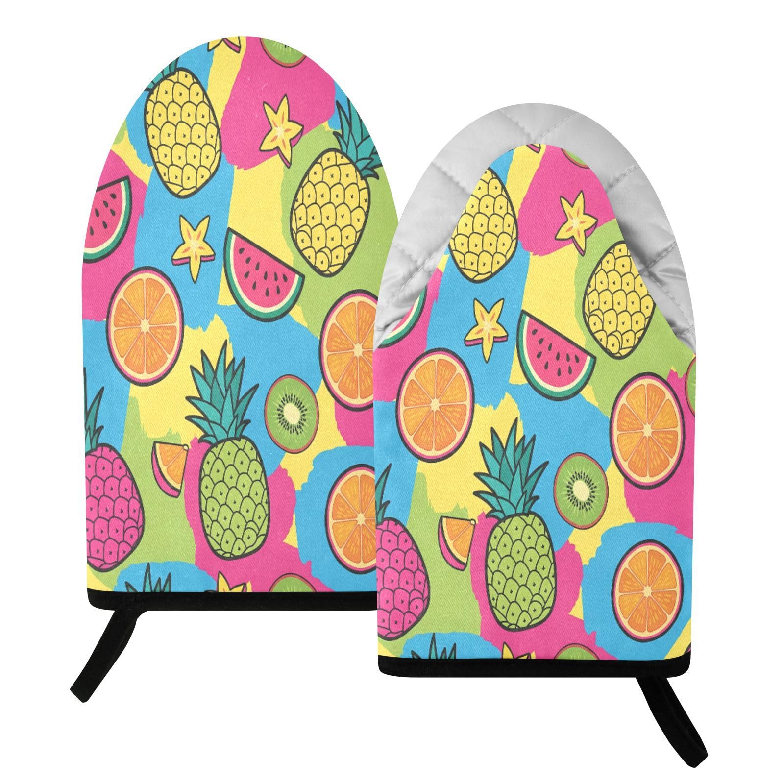 BURSTDDY Pineapple Patchwork Oven Mitt,Heat Resistant Kitchen Mitts for Cooking