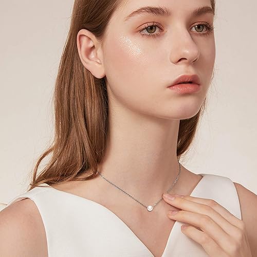 Miniatura 5 de Collar de perlas de oro macizo de 14 quilates para mujer, collar con colgante de perlas cultivadas de agua dulce de 0.295 in, delicado diseño