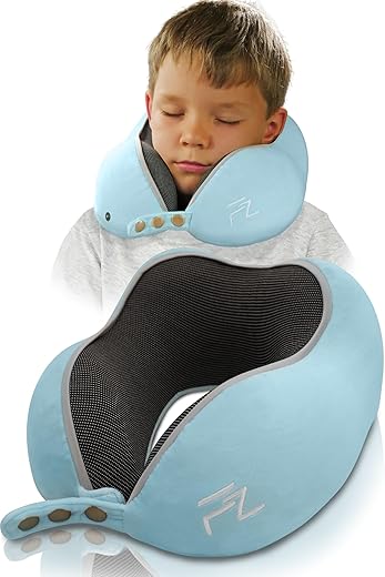 FLOWZOOM Nackenkissen Kinder Auto | Nackenhörnchen Kinder | Kinder-Reisekissen | Kinder-Nackenkissen Auto, Zug und Flugzeug weicher Kissenbezug
