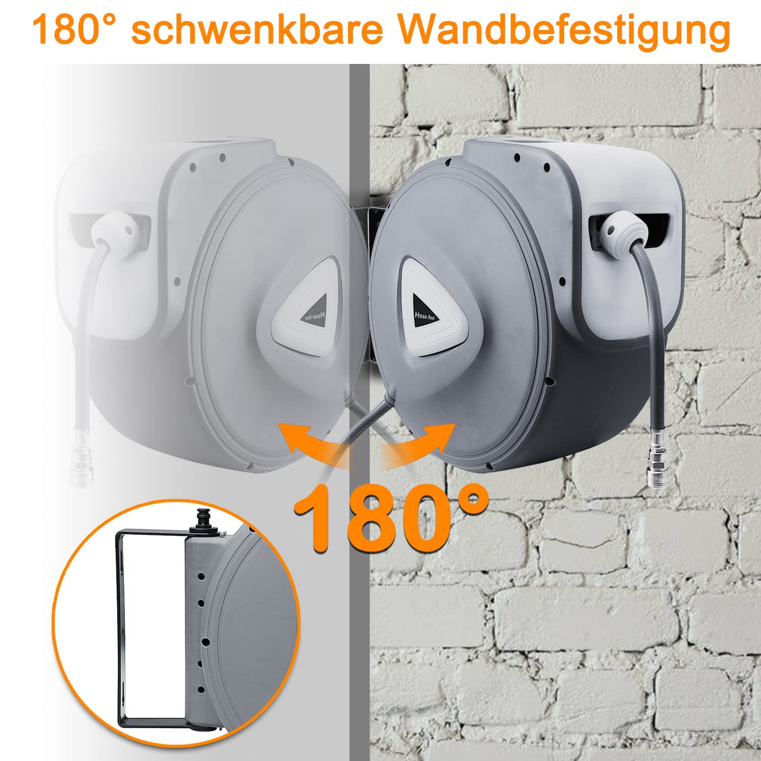 Druckluftschlauch Aufroller automatisch mit 30m Schlauch, 1/4' Anschluss, 180° Schenkbar Wand-Schlauchbox Schlauchaufroller, Schlauchtrommel Abroller