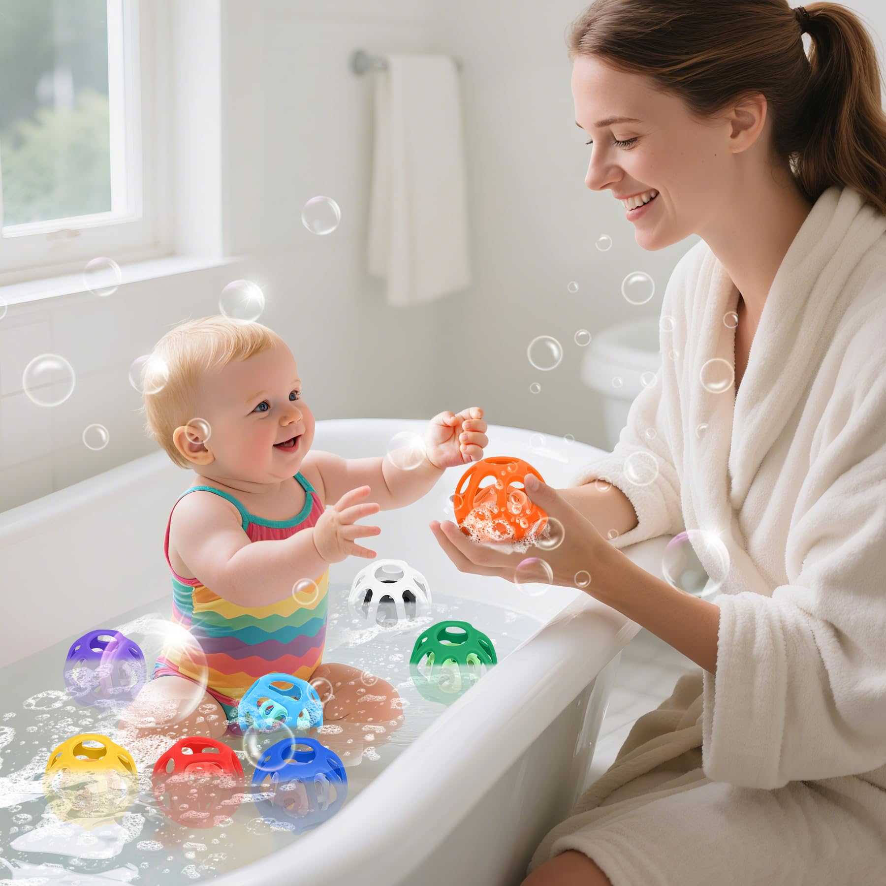 MCGMITT Balles Sensorielles Bébé 8 Pièces en Silicone, Jouet d’Éveil Montessori Texturé, Jouet de Dentition et de Préhension, Jeu de Bain, Développement Sensoriel et Motricité, Sans BPA, Dès 6 Mois