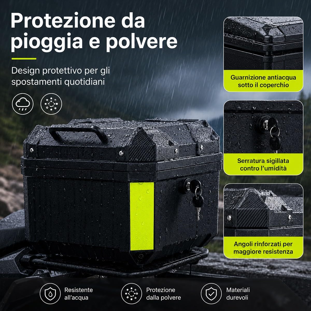 Bauletto posteriore scooter 45 L per casco integrale e accessori baule moto crema con piastra di montaggio fodera interna schienale e kit viti per tragitti urbani e viaggi brevi