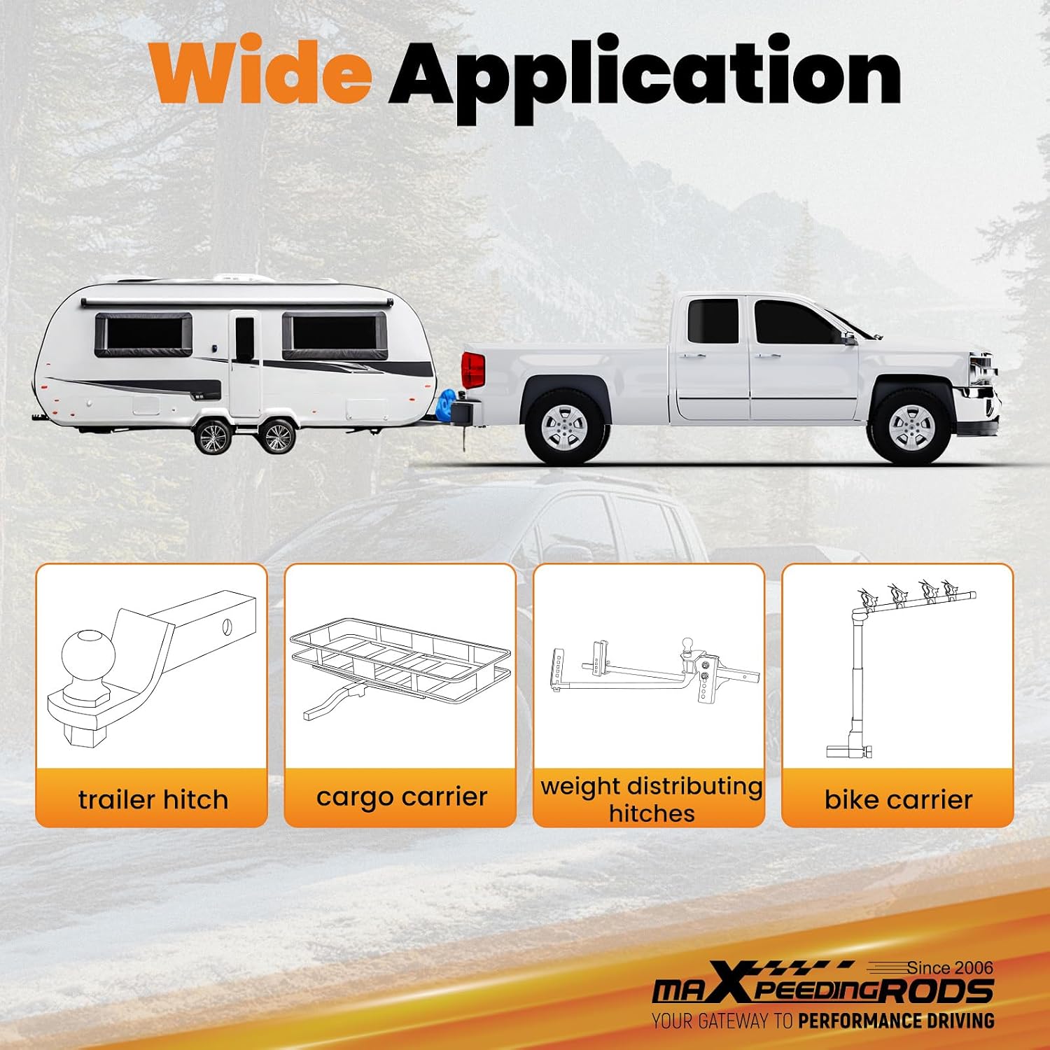 maXpeedingrods Rear Trailer Hitch Kit with Rubber Hitch Cover, Class 3 Trailer Hitch, Trailer Hitch 2" Receiver Fits for Honda Ridgeline 2006-2014