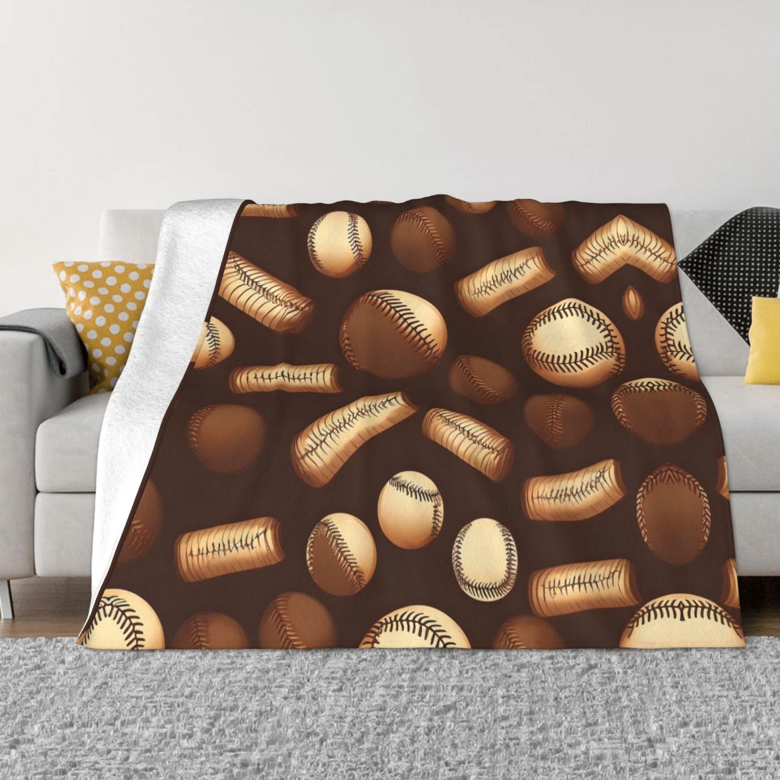Couverture en flanelle haut de gamme plaid polaire doux imprimé baseball marron