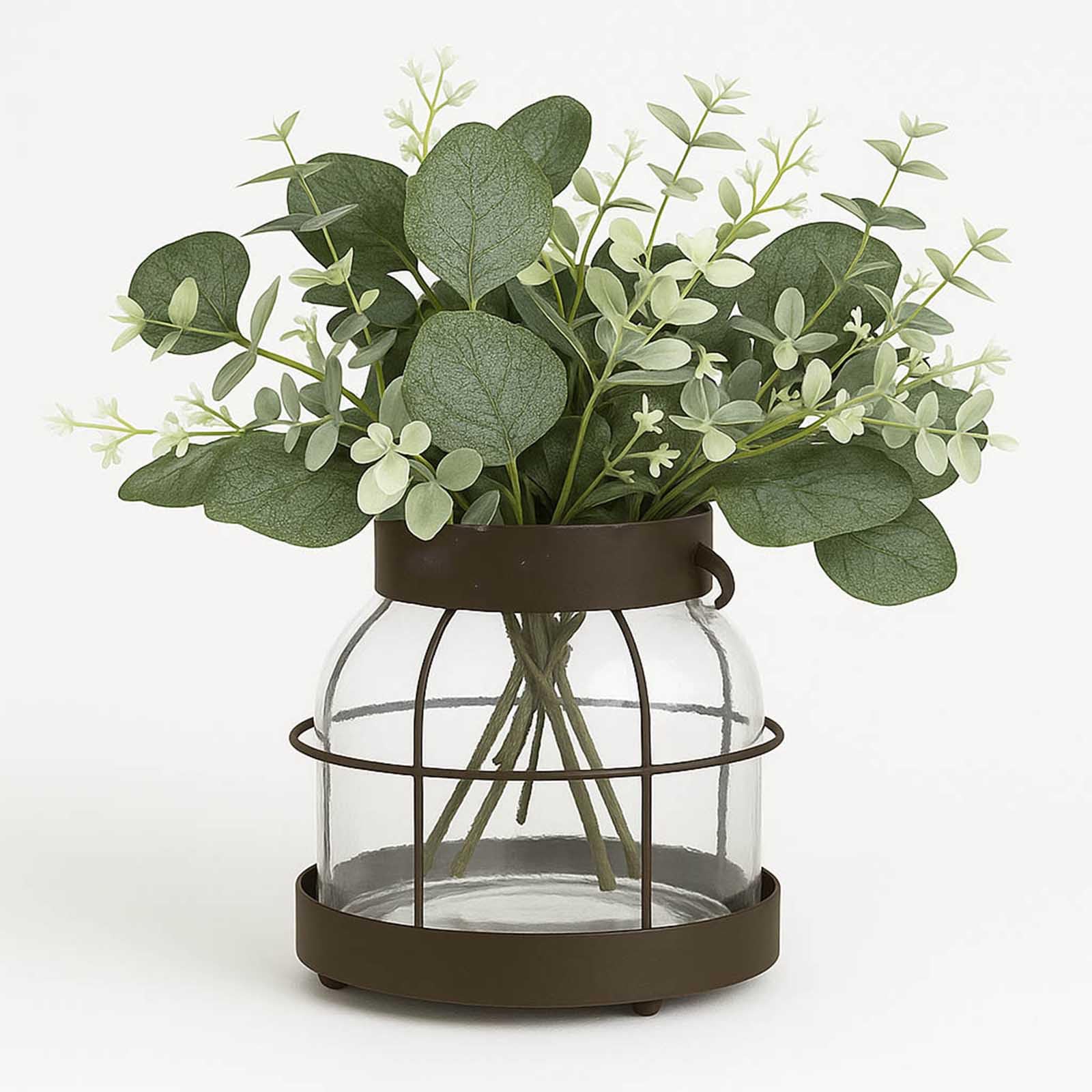 Nacidooka Farmhouse Rustic Vase, Vintage Lantern Decor Glass Vase with Distressed Metal Frame for Home Decor Floral Arrangement Dining Table Centerpiece Kitchen Bathroom Wedding Hostess Gift