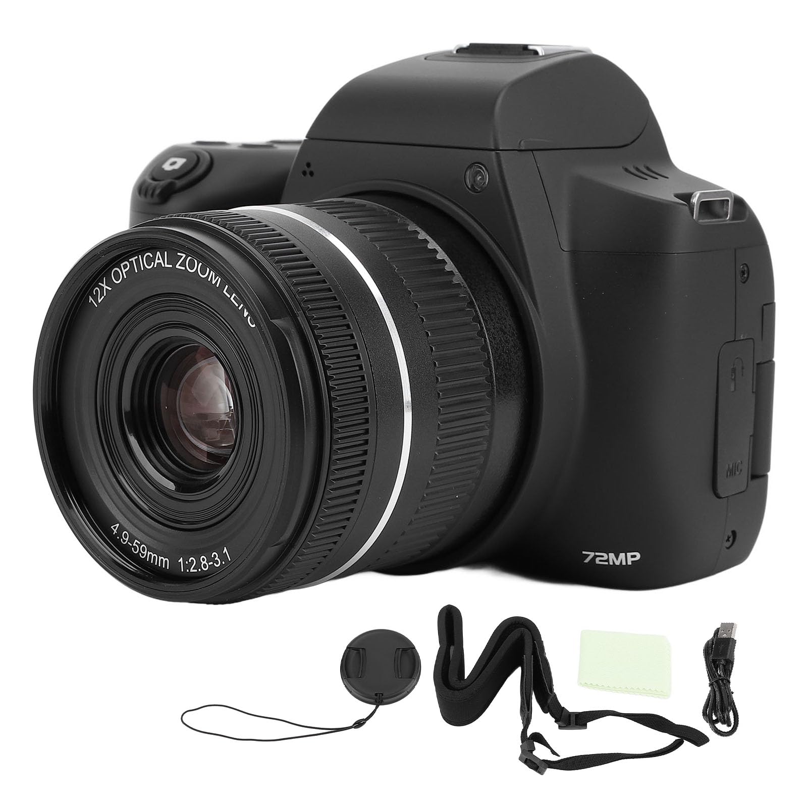Fotocamera digitale 4K per fotografia, autofocus Vlogging fotocamera con obiettivo telescopico 3 pollici IPS schermo, 72 MP HD 12x zoom digitale micro fotocamera SLR per principianti di viaggio