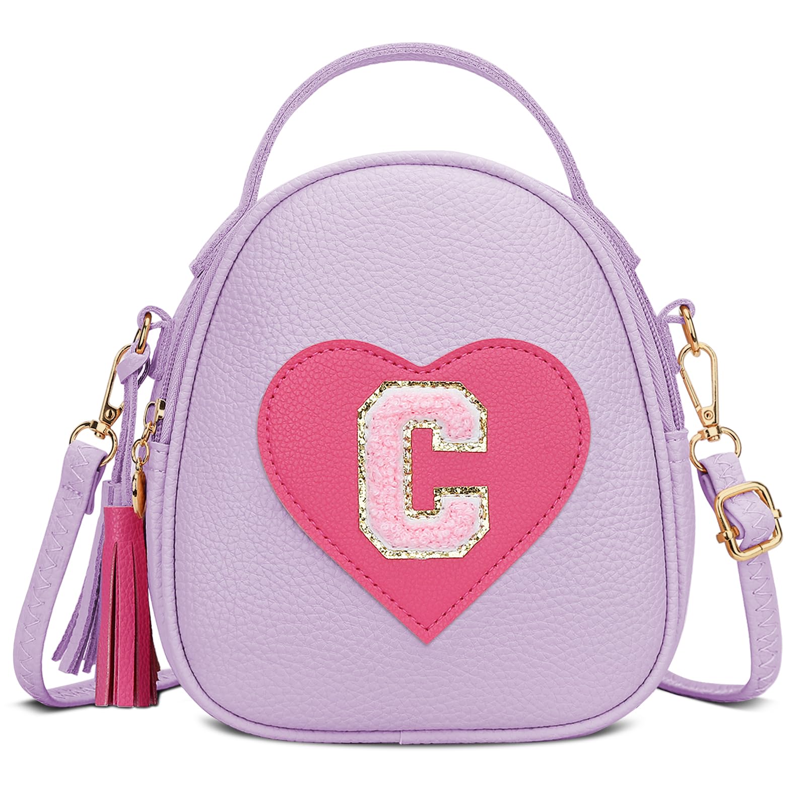 KKXIU Birthday Gifts for Girls Initial Little Girl Crossbody Bag Personalized Kids Toddler Purse with Tassel (Purple-C)