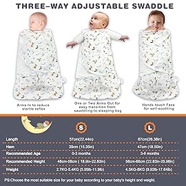 Ftikvo Swaddle-Blanket Baby Girl & Boy Swaddles Newborn Infant Transition 100% Cotton Wrap Blankets, 3-Way Adjustable Wearable Blanket, TOG 1.0 (Dinosaur, Small, 0-3 Month)