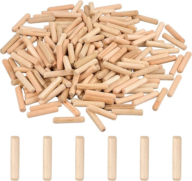 200PCS Dowels Wooden, 6mm x 30mm Wooden Dowel Pins Hardwood Dowels Wood Plugs Twill Fluted Dowel Pins Grooved Dowels Plugs Fluted Pin Wood, for Furniture Woodwork