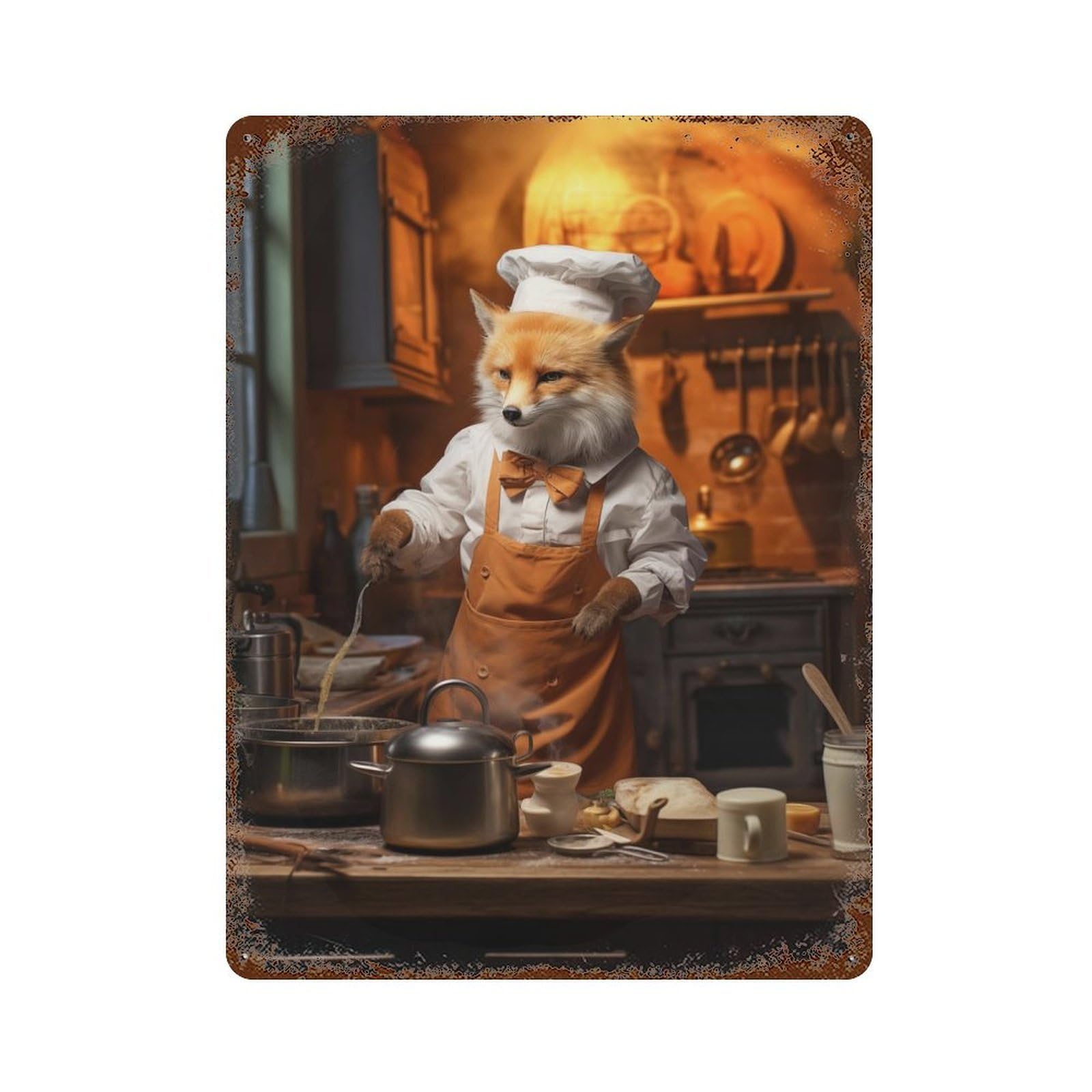 Fox Cooking Kitchen Funny Vintage Metal Tin Sign 15.7"x11.8", Novelty Wall Decor for Garage, Pub Or Kitchen