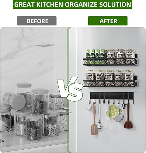 Miniatura 5 de Estante magnético para especias para refrigerador, paquete de 3 estantes magnéticos para refrigerador, cesta magnética móvil se utiliza para