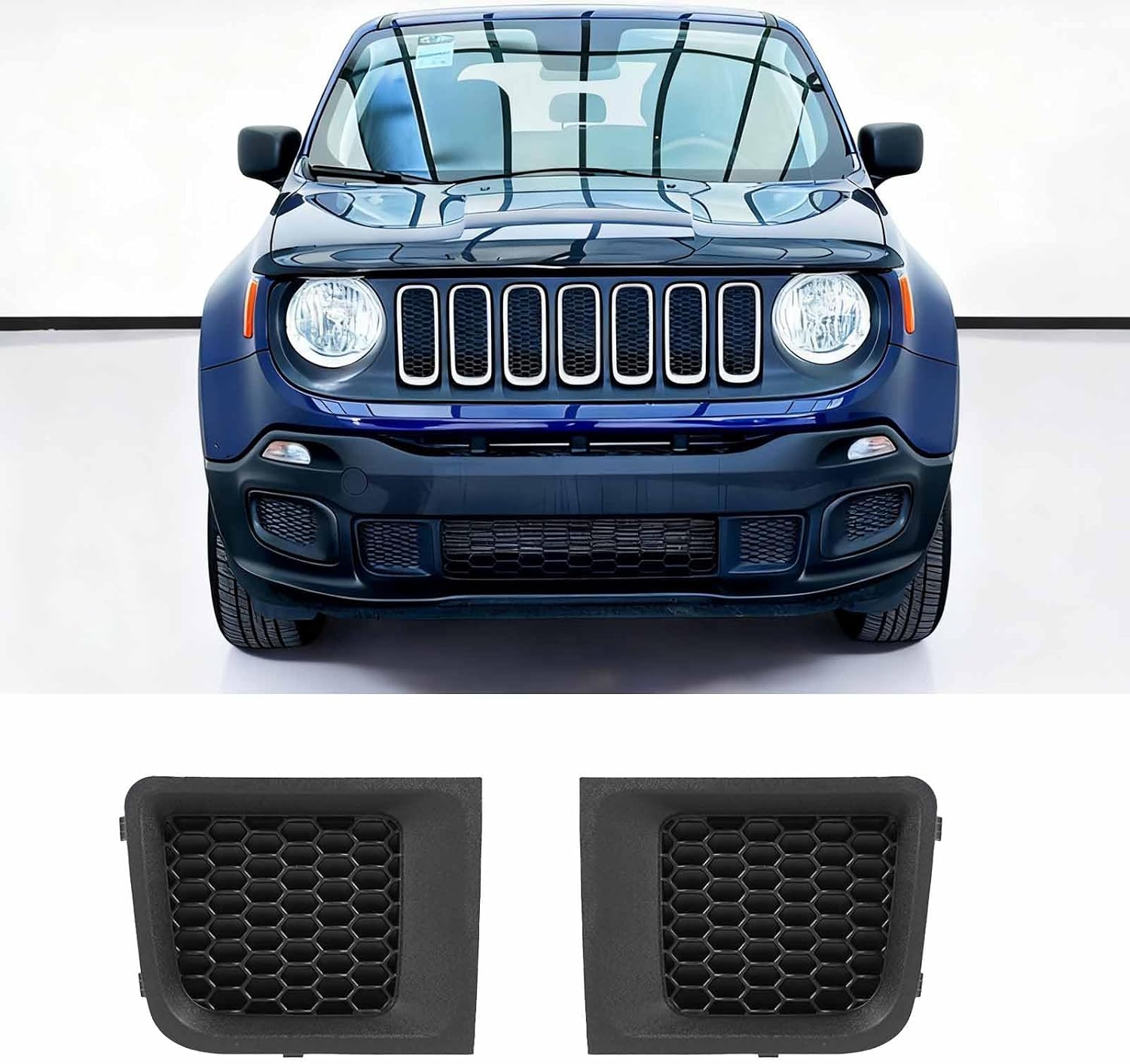 A Pair Front Bumper Grille Inserts for Jeep Renegade 2015-2018 OE Replacement Front Driver Side&Passenger Side CH1038176 5XB62LXHAA 735618579L CH1039176 5XB63LXHAA 735618580R