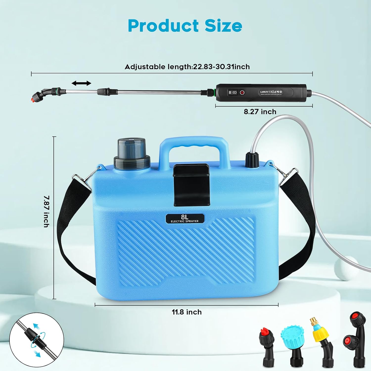 Battery Powered Sprayer 2 Gallon - Pump Sprayer Electric Garden Spray Weed Sprayer with 4 Nozzles Retractable Wand Adjustable Strap for Lawn and Yard Plant Care