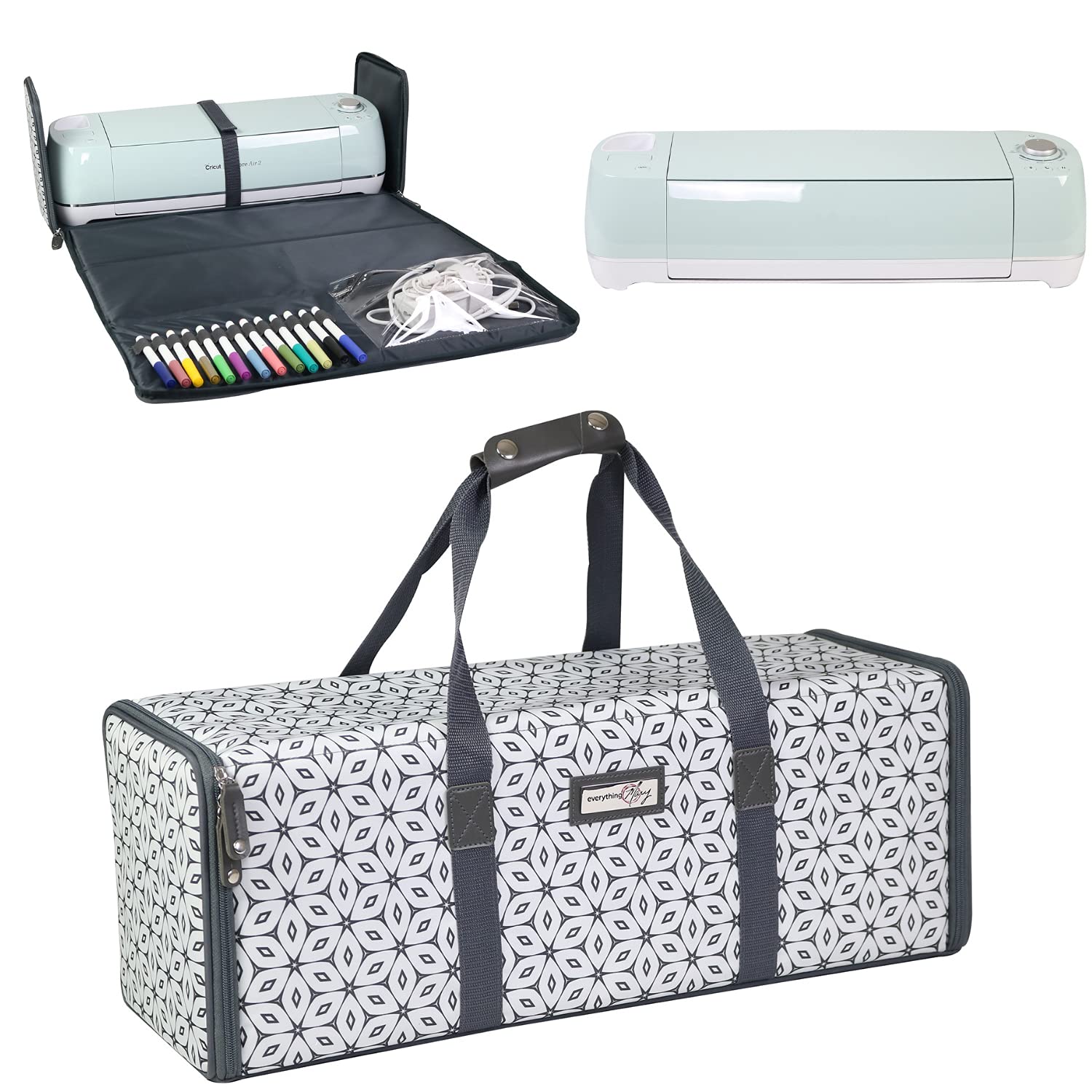 Everything MaryDie-Cut Machine Carrying Case, Grey Geometric - Craft Sticker Bag Compatible with Cricut Air/Maker & Brother ScanNCut - Cutting Storage for Vinyl, Tools, Accessories