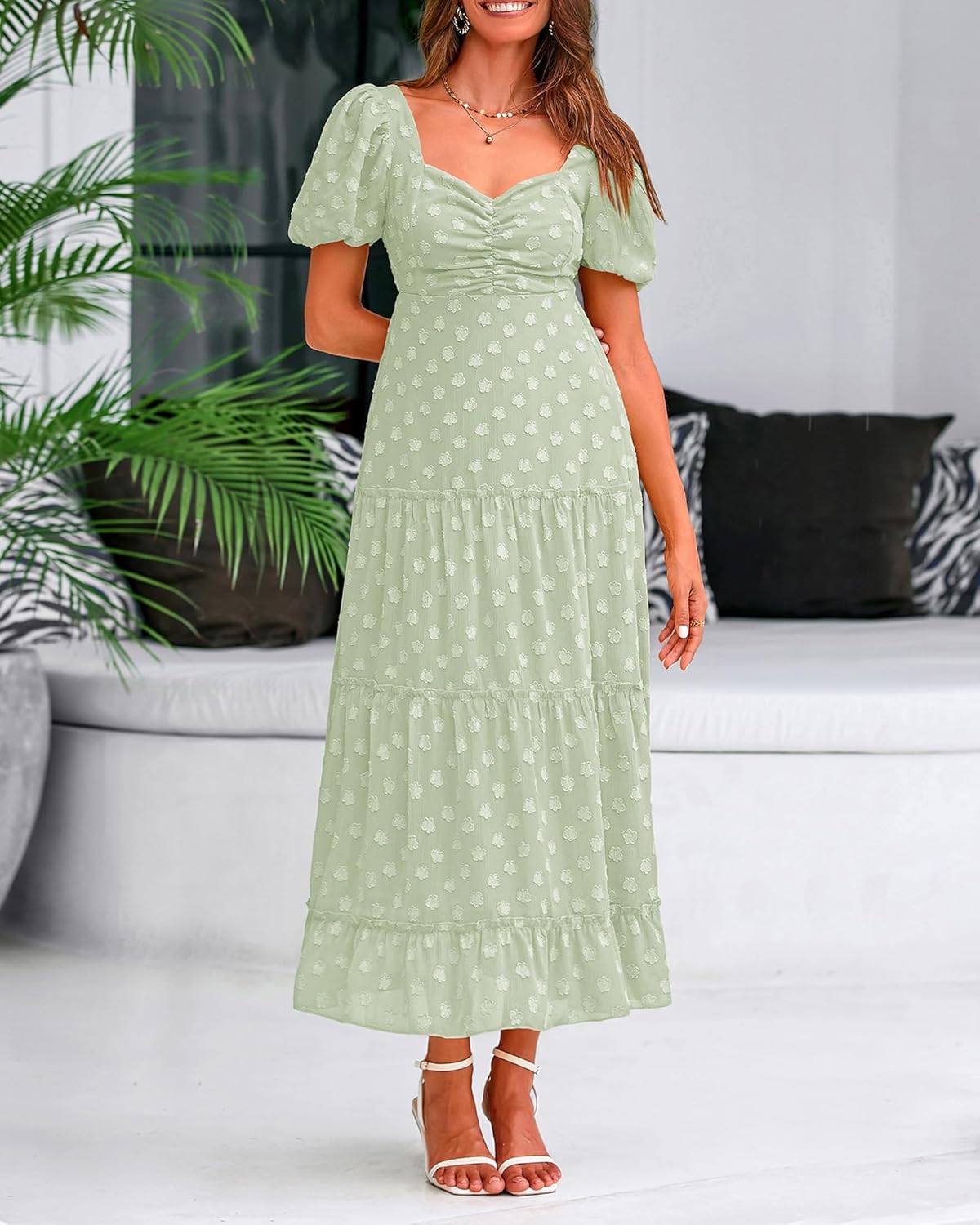BTFBM Women's Summer Floral Dresses 2024 Casual Short Sleeve Square Neck Ruffle Long Beach Dress Loose Fit Boho Dress - Image 2