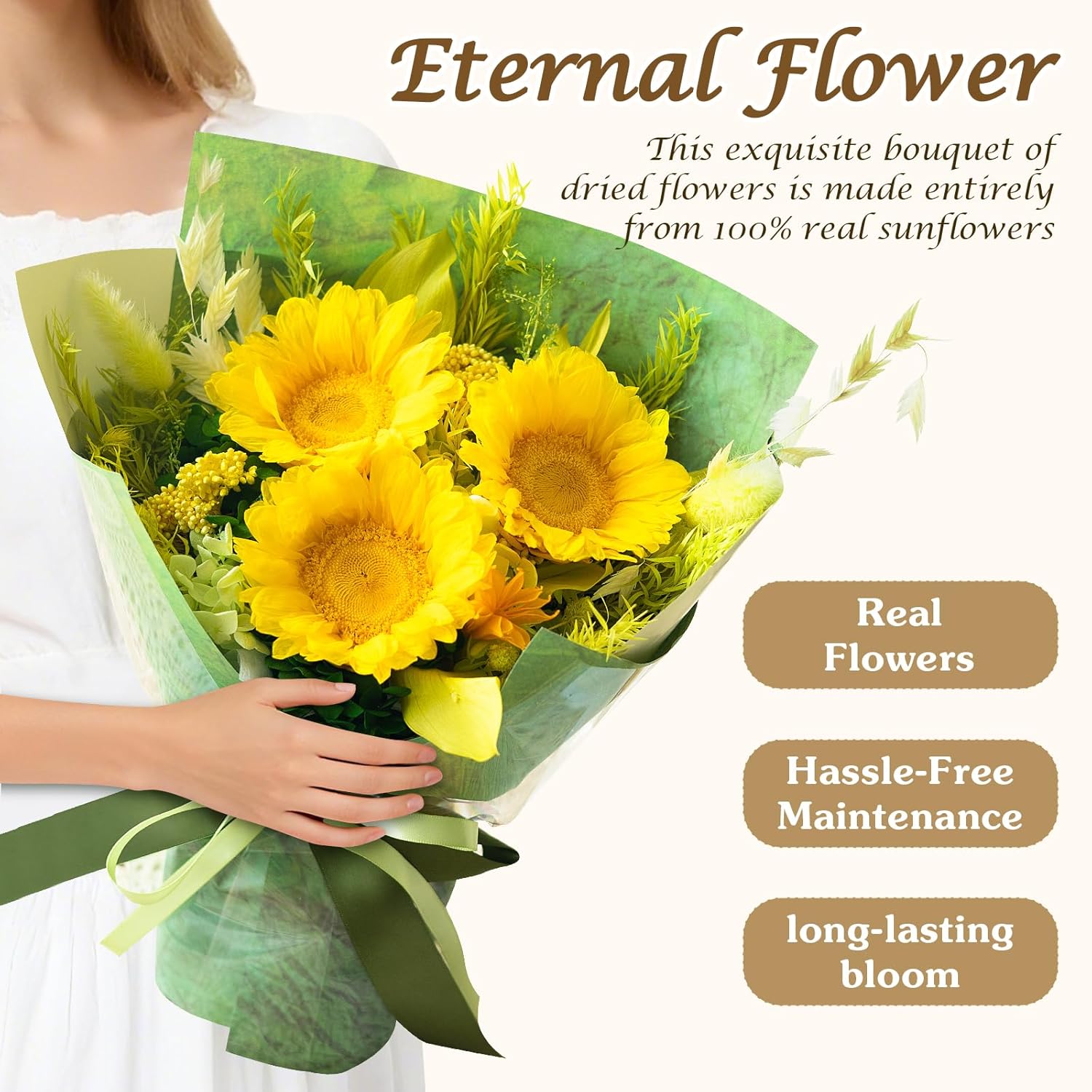 Preserved Flowers Sunflower Bouquet, Flowers Fresh Bouquet for Delivery, Preserved Eternal Flowers Bouquet Birthday Gifts for Women, Mom, Wife, Mothers Day, Grandma Her, Daughter That Last 1-3 Years - Image 4