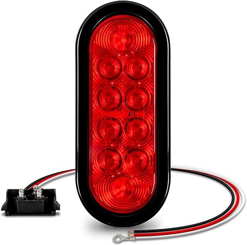 Luz trasera LED ovalada roja para remolque de 6 pulgadas DOT FMVSS 108 SAE S2TSI6P2 Ojales y enchufe incluidos IP67 resistente al agua Stop Turn
