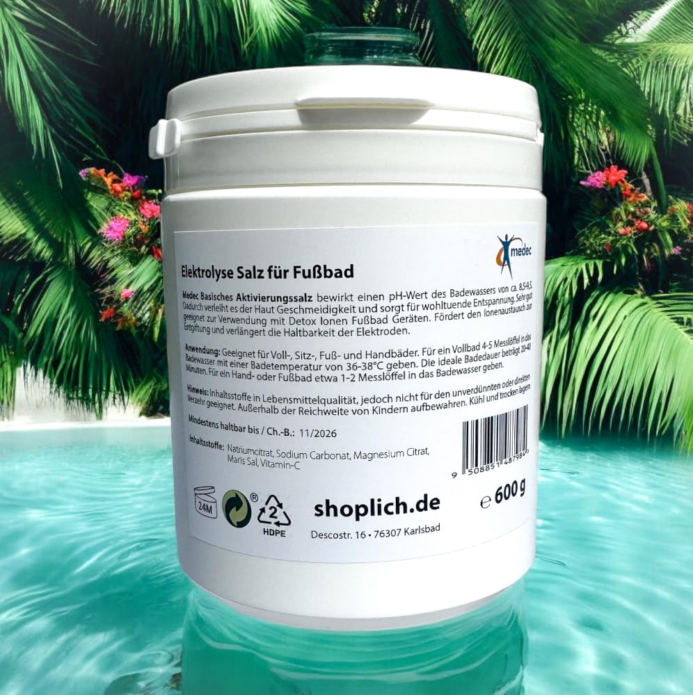 Elektrolytsalz 600g basisch für Ionen- und Elektrolysefußbad | basisches Aktivierungssalz, für Fußbad, Sitzbad, Handbad & Vollbad, vegan, pH 8,5