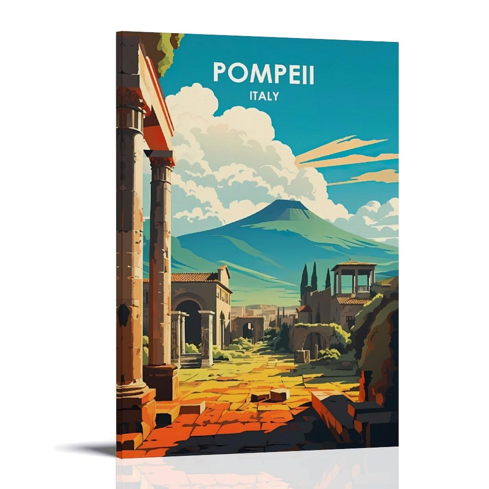 Ouweri Frame-Style Pompeii Italy Vintage Travel Poster Art Print Wall Photo Paint Hanging Picture Family Bedroom Decor 12X18inch(30X45cm)