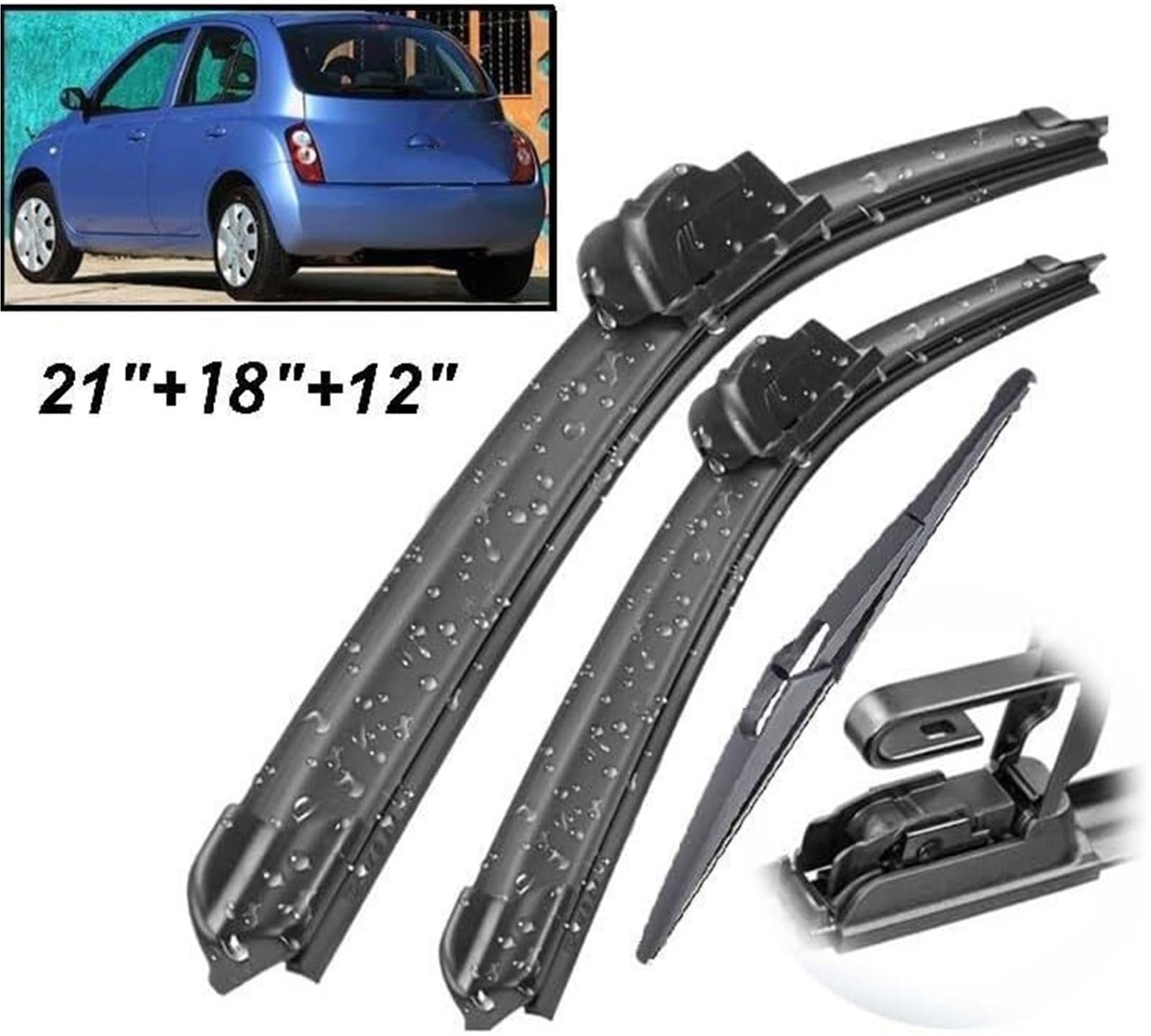 limpiaparabrisas Juego de escobillas limpiaparabrisas delanteras y traseras para Nissan para Micra.