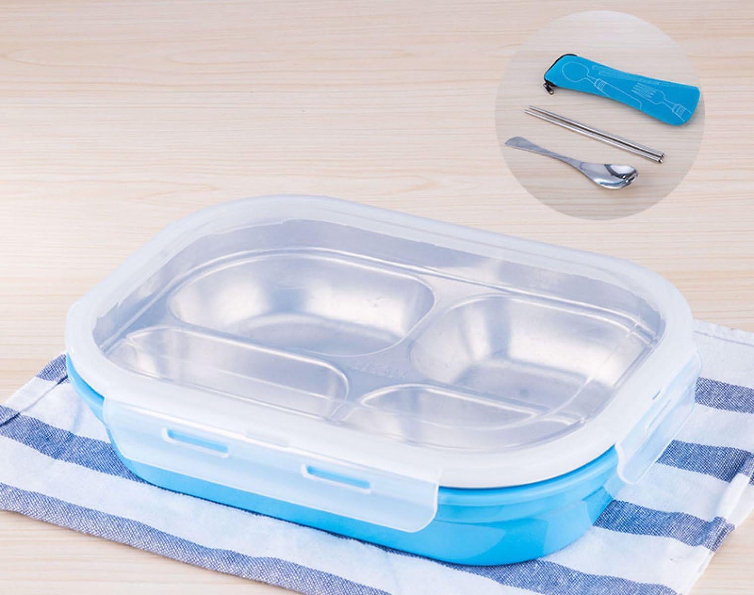 LISHUJI Lunch Box Portable Fast Food Box Student Lunch Box Heat Insulation Anti-hot Stainless Steel Children Cute Outdoors,Blue